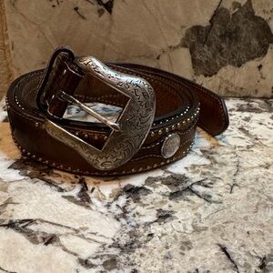 Cavender’s Brown Leather Belt with Silver Buckle